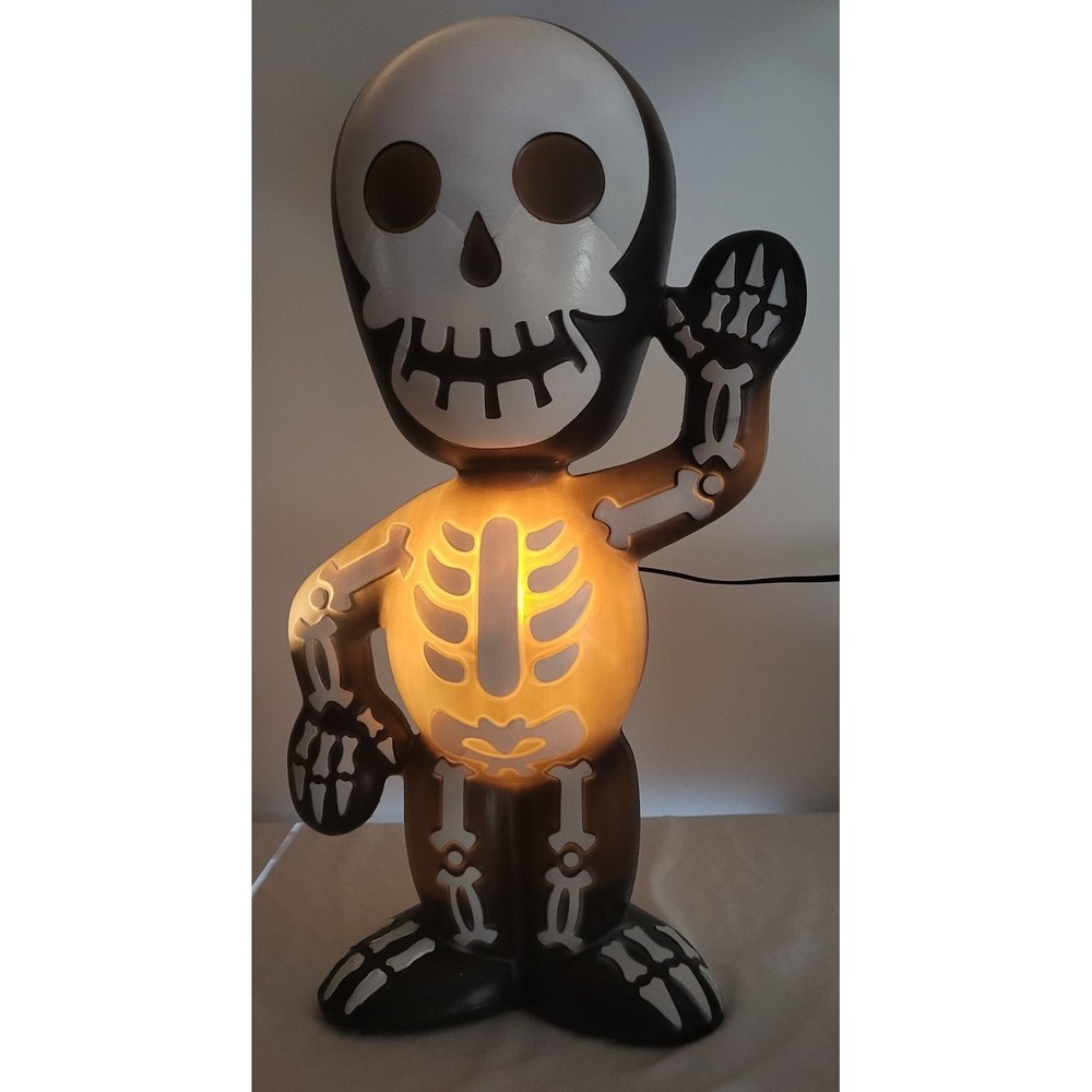 Gemmy Halloween Skeleton Blow Mold Belly Light-Up Decoration Black White 23"